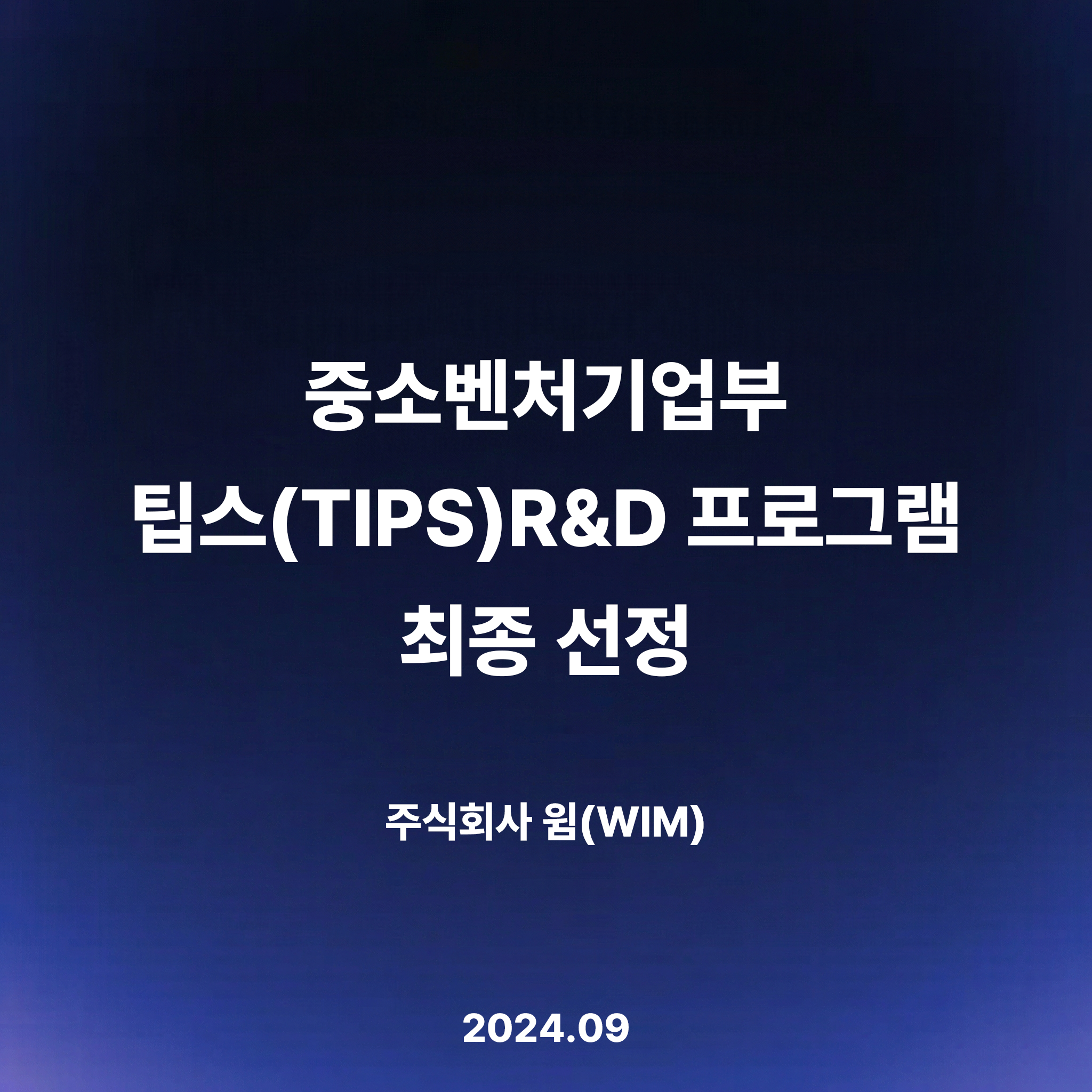 WIM, 중소벤처기업부 TIPS(팁스) R&D 프로그램 최종 선정 — 민간투자주도형 기술창업 지원 (2024.09)